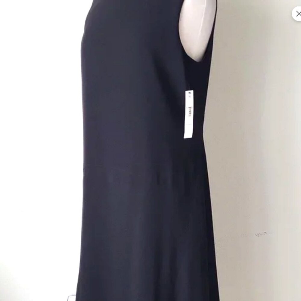 Maggy London Black Aysemetrical Top Stitch Sheath Midi Dress